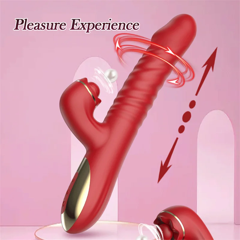 Telescopic Rotating Rabbit Vibrator 4 in 1 Licking Vibrator Dildo Female Vaginal Clitoris G-spot Stimulator Orgasm Sex Toys