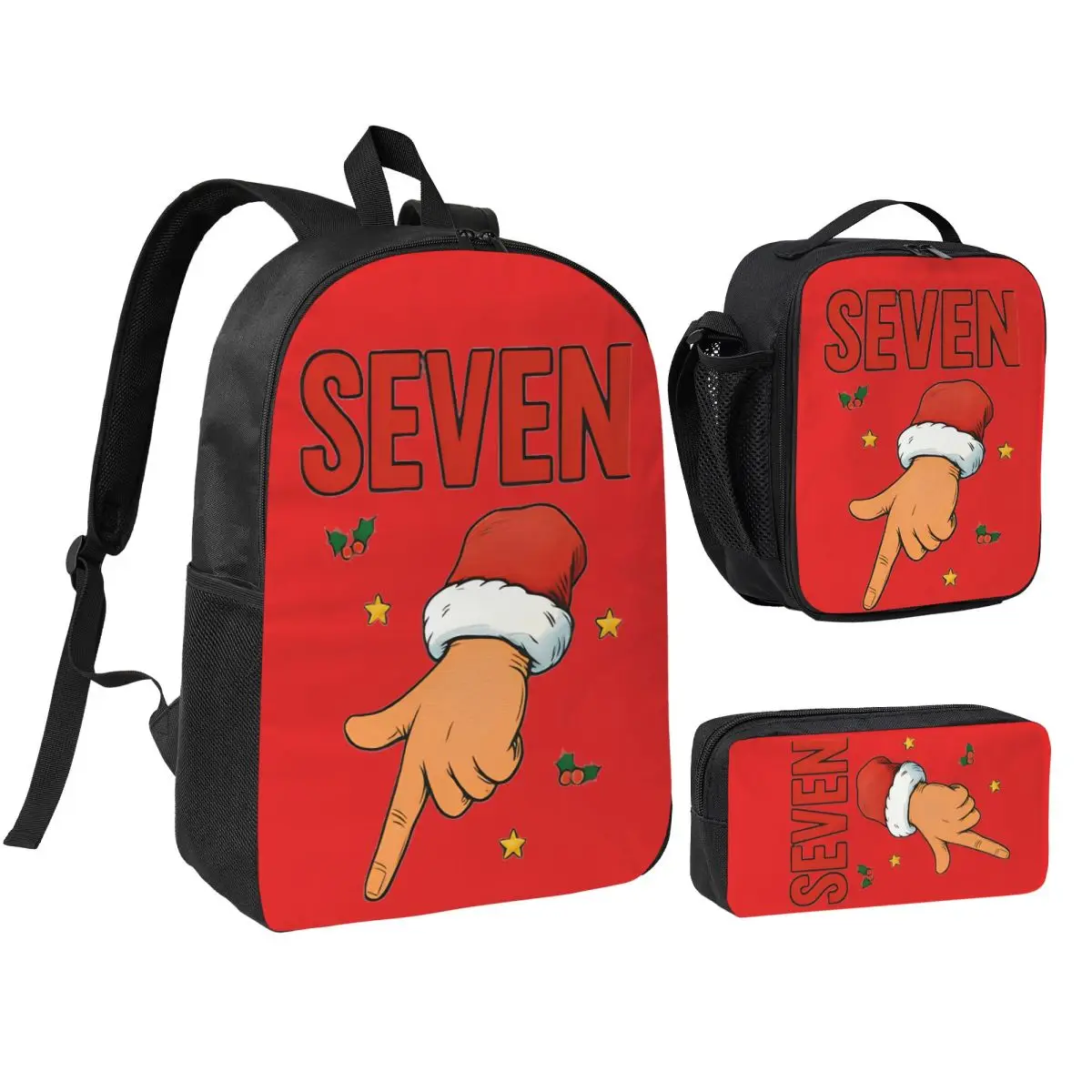 

7 Seven 67, мем, 3 вида/набор, рюкзак для студентов, рождественский рюкзак для ноутбука, компьютера, холщовые сумки, сумка для обеда, пенал