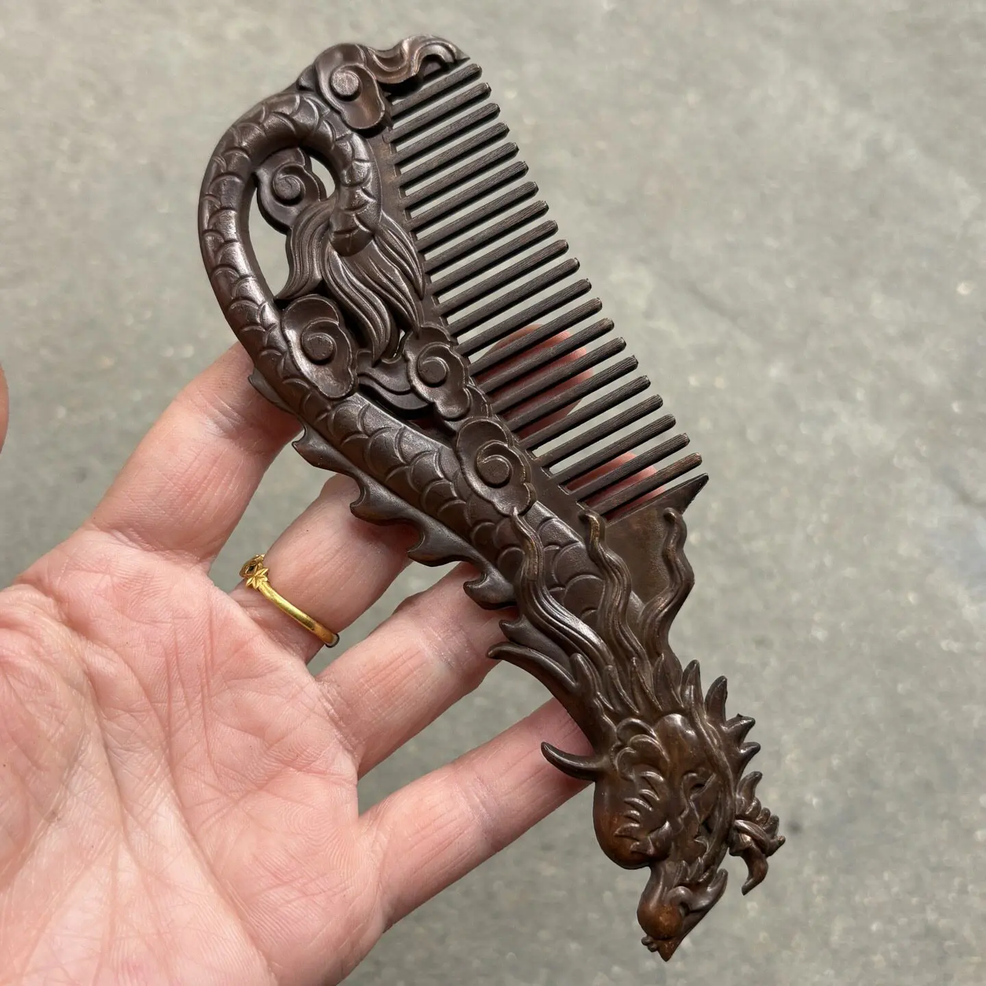 Antique metal miscellaneous retro handmade carving dragon and phoenix comb handicraft comb handle decorative handicraft