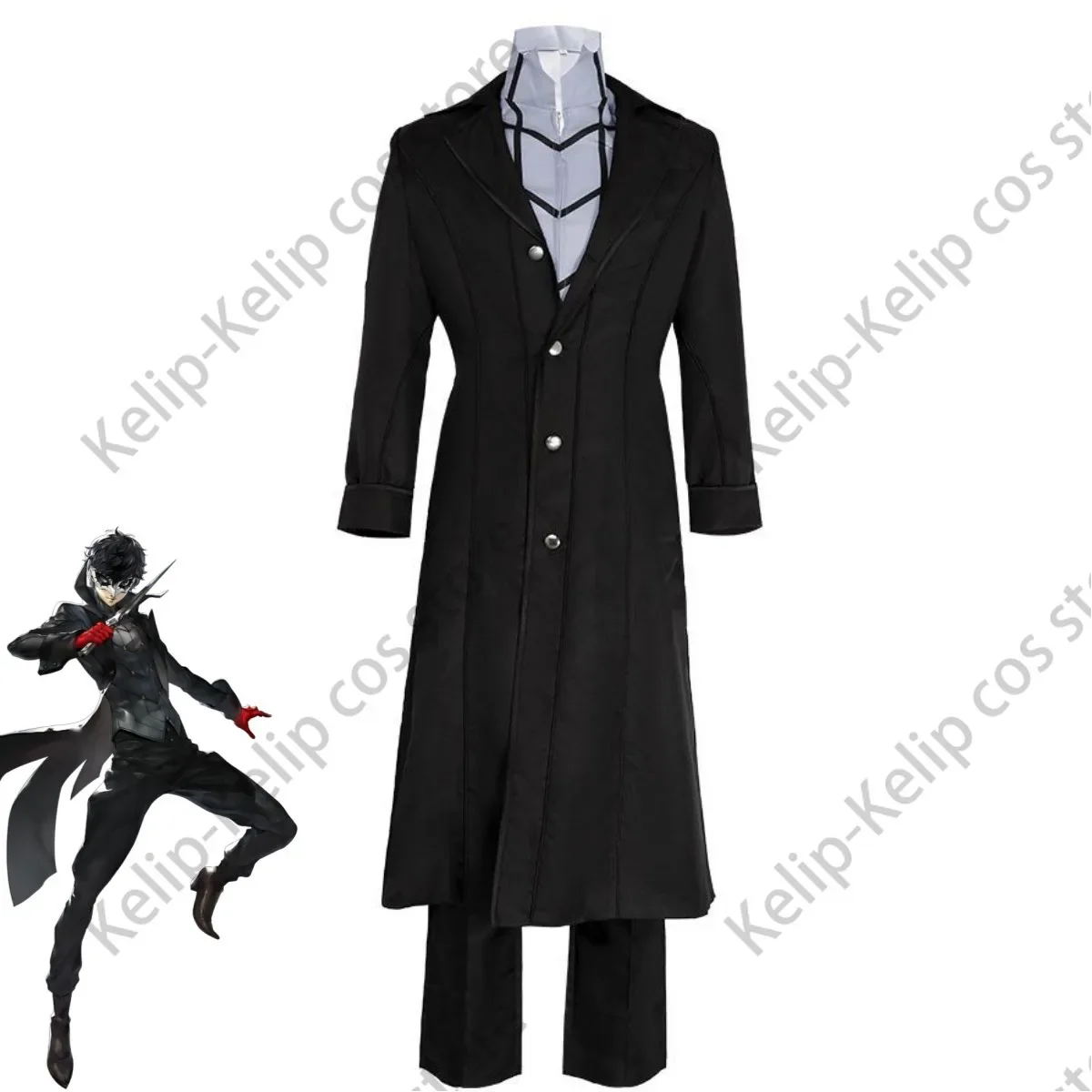 Anime Game Persona 5 Amamiya Ren Cosplay Costume P5 JOKER Black Long Trench Coat Uniform Wig Adult Man Halloween Christmas Suit