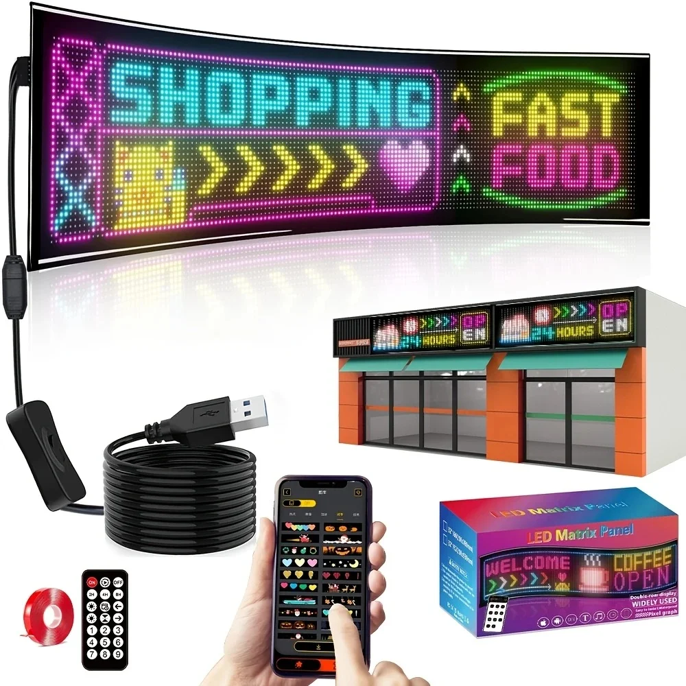 Panel de matriz LED inteligente, publicidad brillante, USB, 5V, Bluetooth, aplicación remota, luz de señal con control remoto, señal LED programable para coche