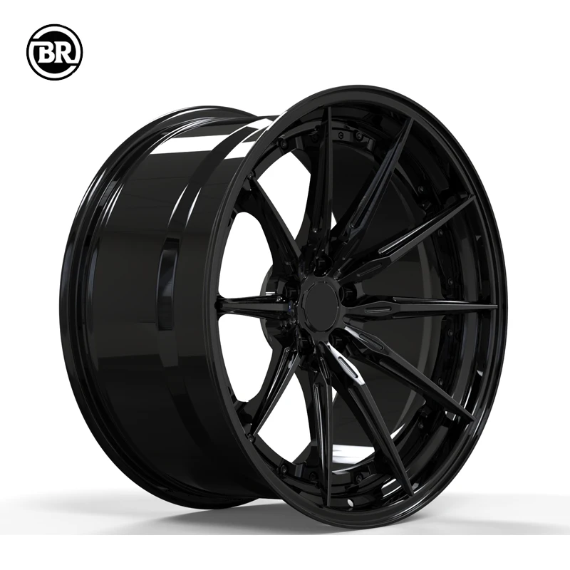 Custom 2-Piece High Gloss Black18-26 Inch Racing Car Wheels Deep Dish Forged 5*130 Rims With Polished Lip