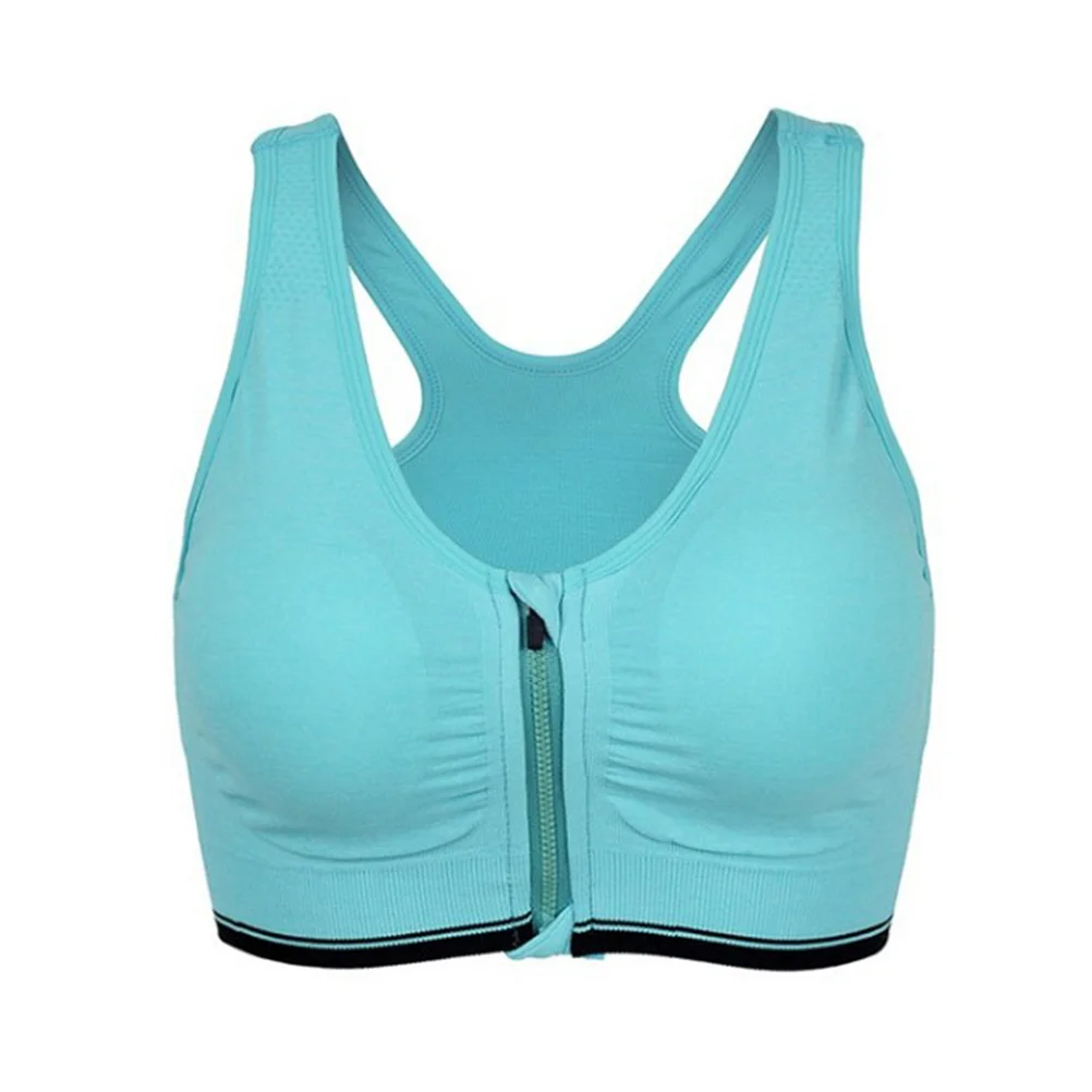 

Wireless Sports Bra Front Zipper Shockproof Padded High Impact Support Yoga Fitness Workout Green Size S