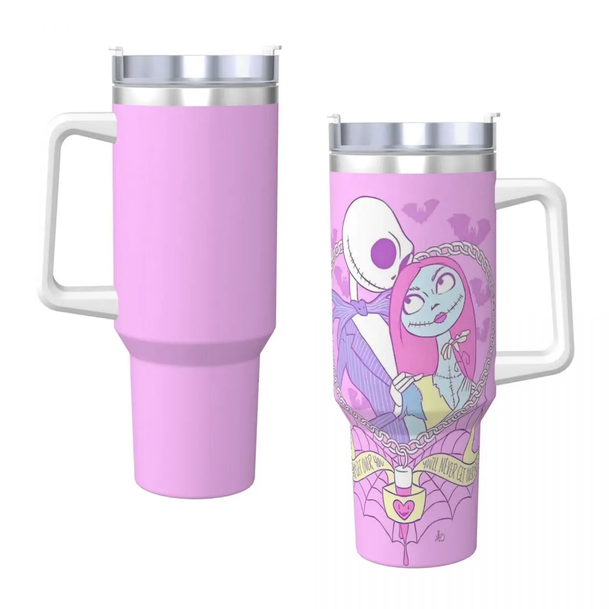 Nightmare Before Christmas Stainless Steel Tumbler Beach Thermal Mug With Straws and Lid Large Car Mugs Cold Drink Water Bottle