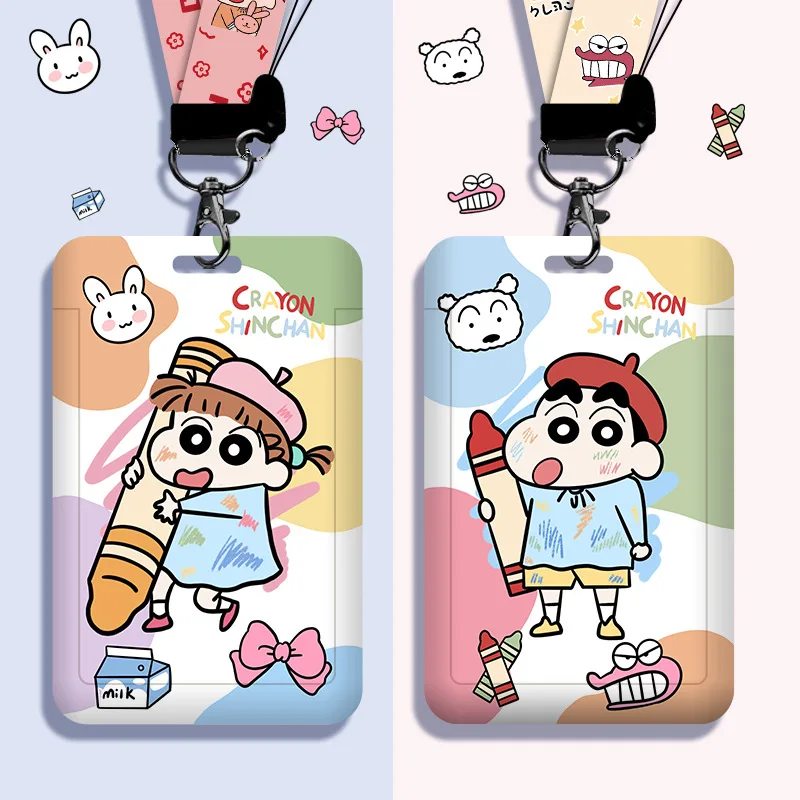 New Crayon Shin-chan Series Anime Figures Cartoon Student Campus Card Holder with Lanyard ID Holder Meal Card Access Card Gift