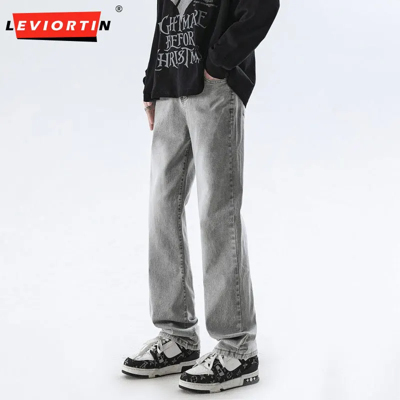 

2025 Men's Summer American High Street Trendy Brand Loose Straight Tube Versatile Casual Anxica Micro Pull up Pants Jeans