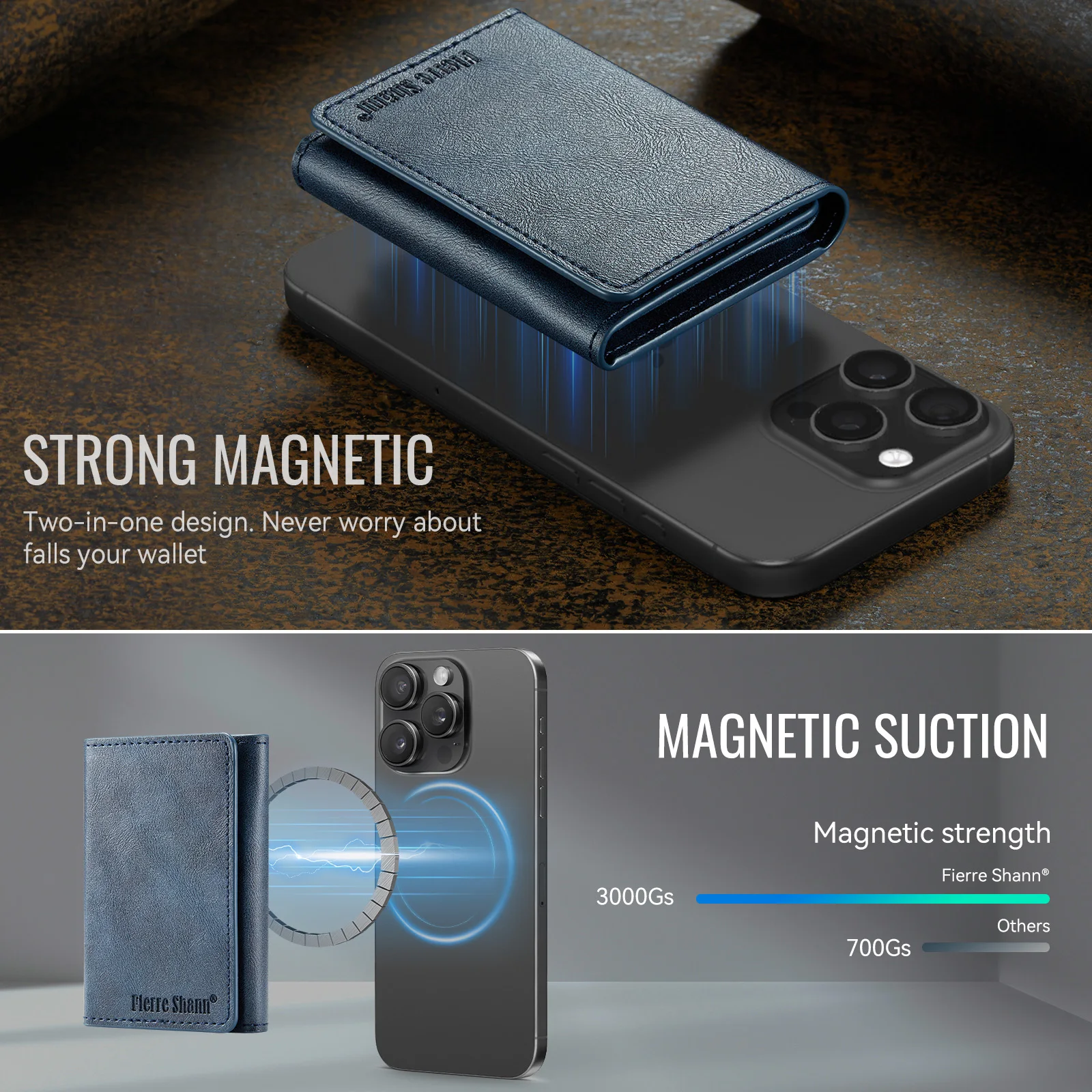 Fierre Shann Luxus-Geldbörse im Business-Design aus PU-Leder mit Klapptasche und magnetischem Schnallenständer für Kartenhalter