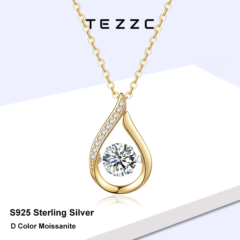 

Tezzc 1CT Moissanite Pendant Necklace for Women Top Quality S925 Sterling Silver with Yellow Gold Color Wedding Bridal Jewelry