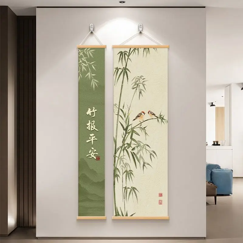 Aesthetic Room Decor Japanese Wabi-sabi Bamboo Painting – Calming Vertical Wall Hanging for Yoga Studio, Spa & Modern Home