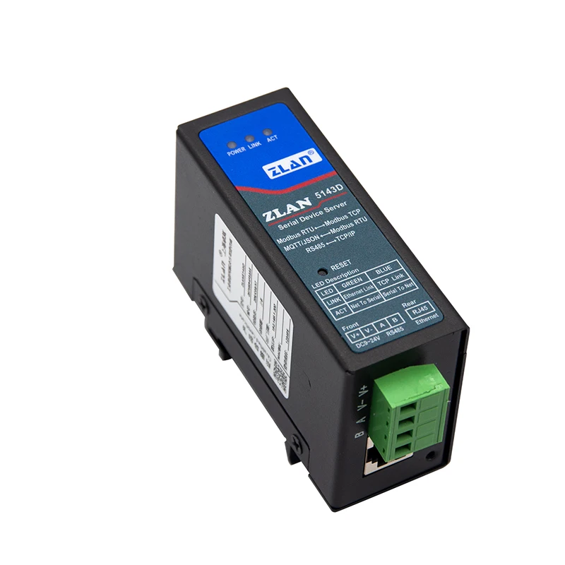 

ZLAN5143D Малый размер Модербус RTU на DIN-рейку TCP Ethernet Один последовательный порт Приложения IoT Сеть связи Modbus