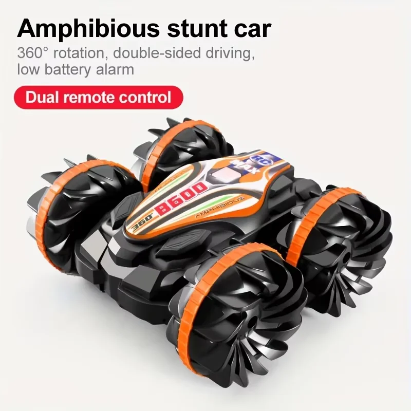 Carro de brinquedo com controle remoto, com luzes piscantes coloridas, adequado para uso em água e terras, um presente para crianças