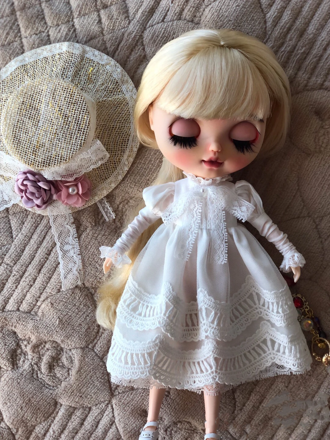 BJD Blythe Clothes White gauze skirt cut-out hat suit dress 1/6 30cm Dolls (Fit for Pullip,Ob24, Licca)