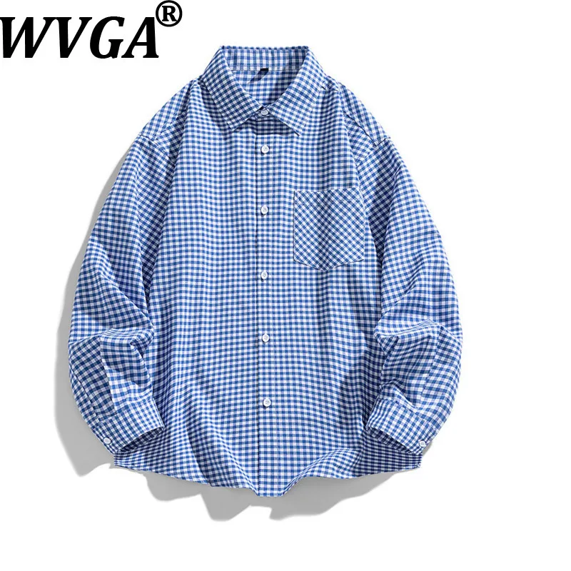 

Мужская рубашка WVGA 2026: Новинка, весна-осень, модный клетчатый дизайн, трендовая, с длинным рукавом, шикарная повседневная модель с отложным воротником, Ins Y2K W19839