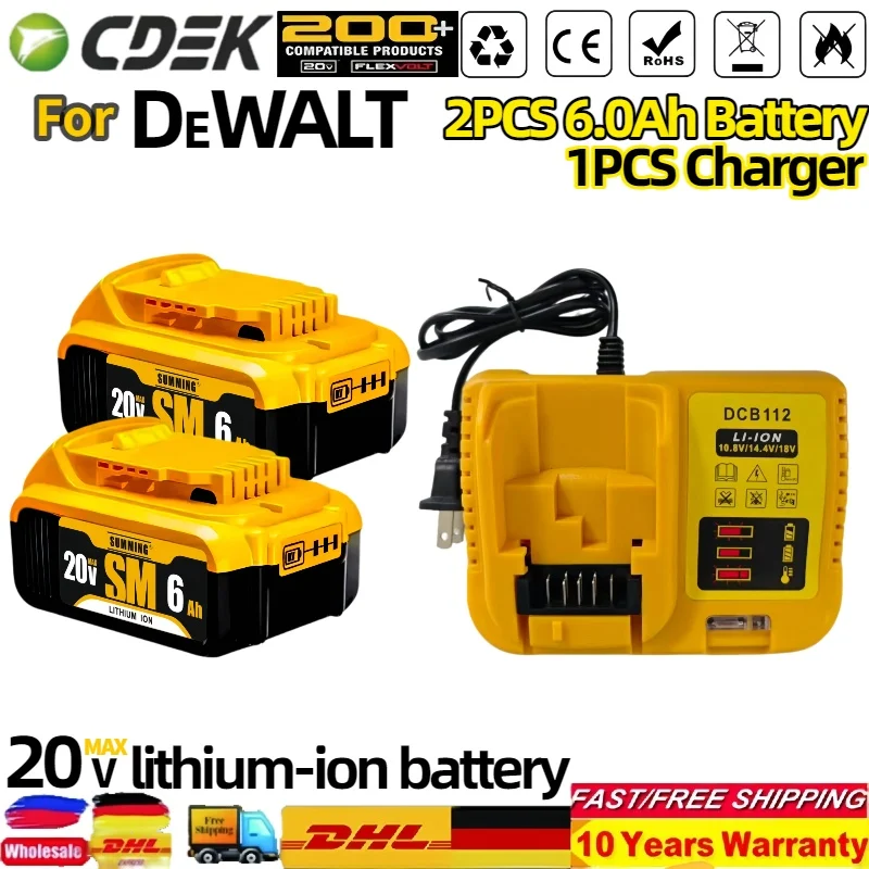 

20V 6000mAh Batteryfor DeWalt ToolsDCB200, DCB206, DCB205, DCB204DCB201 6.0Ah Rechargeable Electric Tool Battery