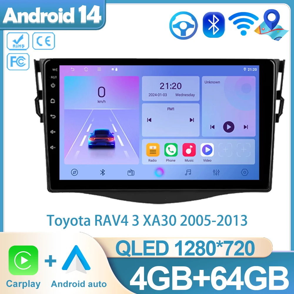 

Android 14 Carplay For Toyota RAV4 3 XA30 2005-2013 Auto Radio Multimedia Player stereo Navigation No 2din DVD BT Vehicle Parts