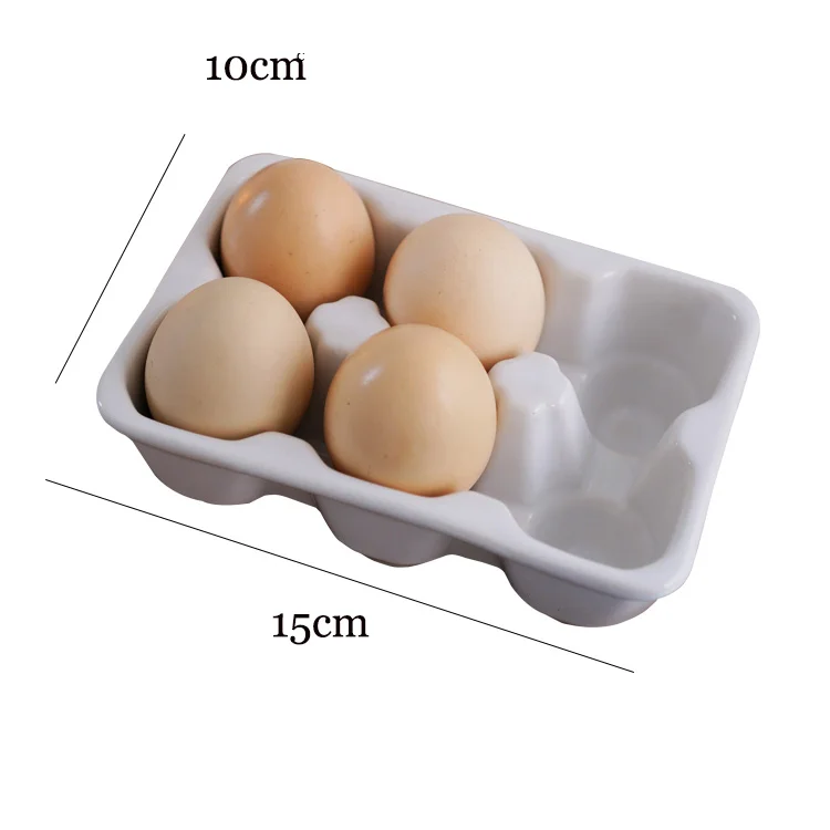 European White 6-compartment Ceramic Egg Storage Tray Simple Breakfast Egg Basket Multi-functional Storage Tray Kitchen Utensils