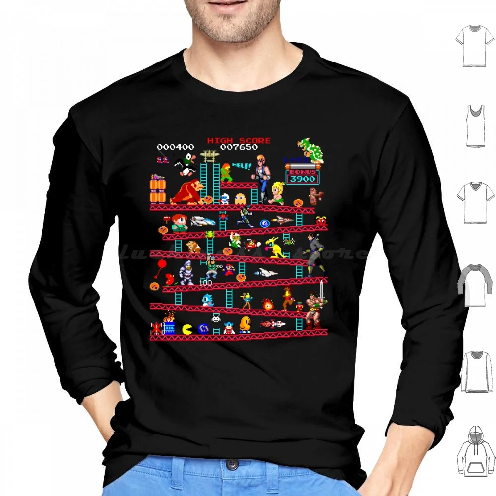 Ndvh Arcade Heroes Hoodies Long Sleeve 1980s Retro Games Pixel