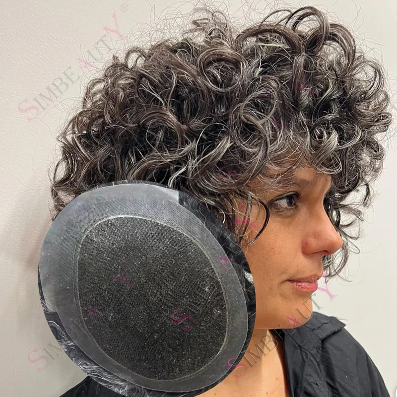 

Мужской парик из натуральных кудрявых волос 26 мм, на швейцарской сетке с полиуретановой основой, дышащий, для замещения волос, оттенки 1b40, 1b50, серый, черный