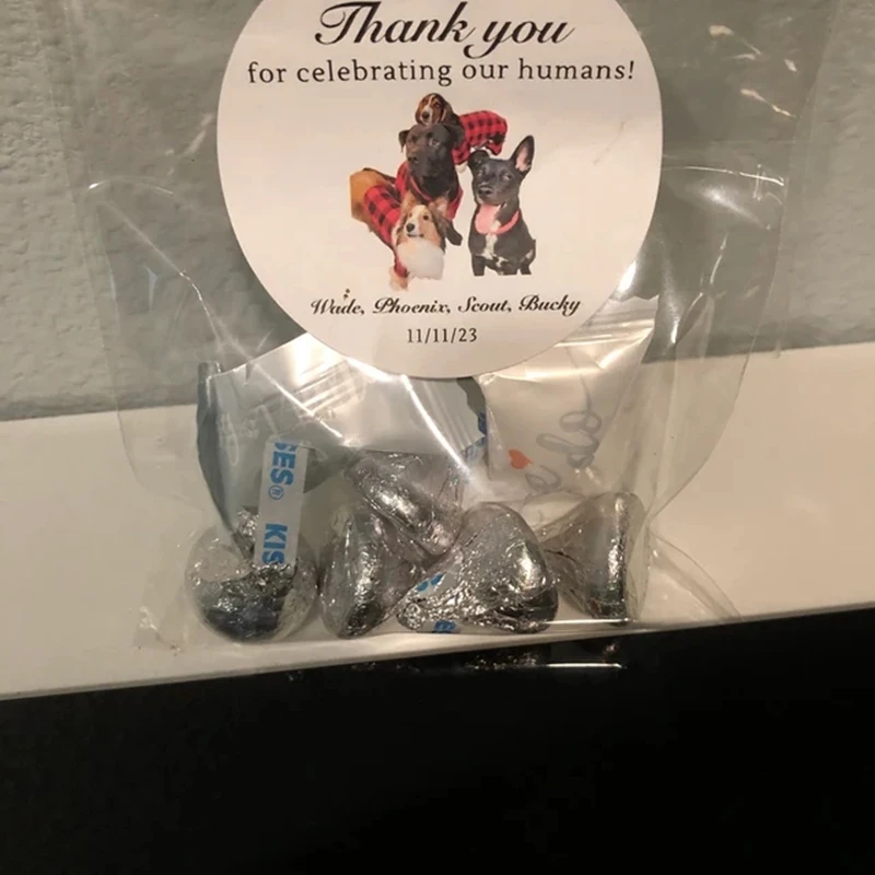 Personalized Wedding Stickers and Treat Bags, Doggie Goodie Bag, Pet Photo Favor, Custom Text, 50Pcs