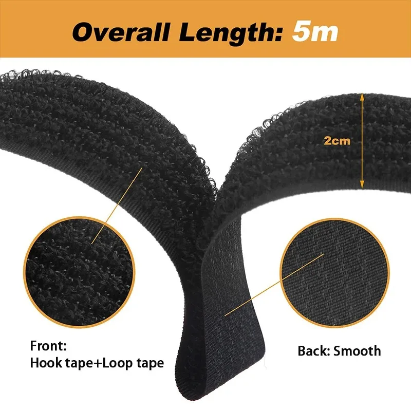5M Reusable Nylon Hook Loop Fastening Cable Tape Cut-to-Length Self-Adhesive Securing Strap With Buckle For Organizer Or Storage image 3