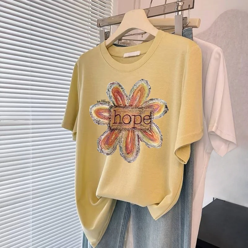 Retro Koreanische Lose Fit runde Ne ort Sve T-shirt frauen Casual Sle Sommer Faion Casual Top Vielseitig Abnehmen