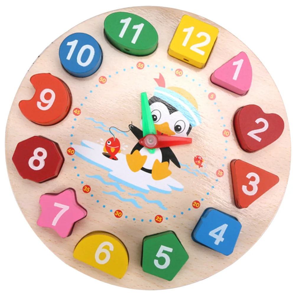 Clock Teaching Toy Premium Material Clocks for Kids Cartoon Toddler Puzzle Shapes Puzzles Ages 3-5 Wooden Learn Tell Time