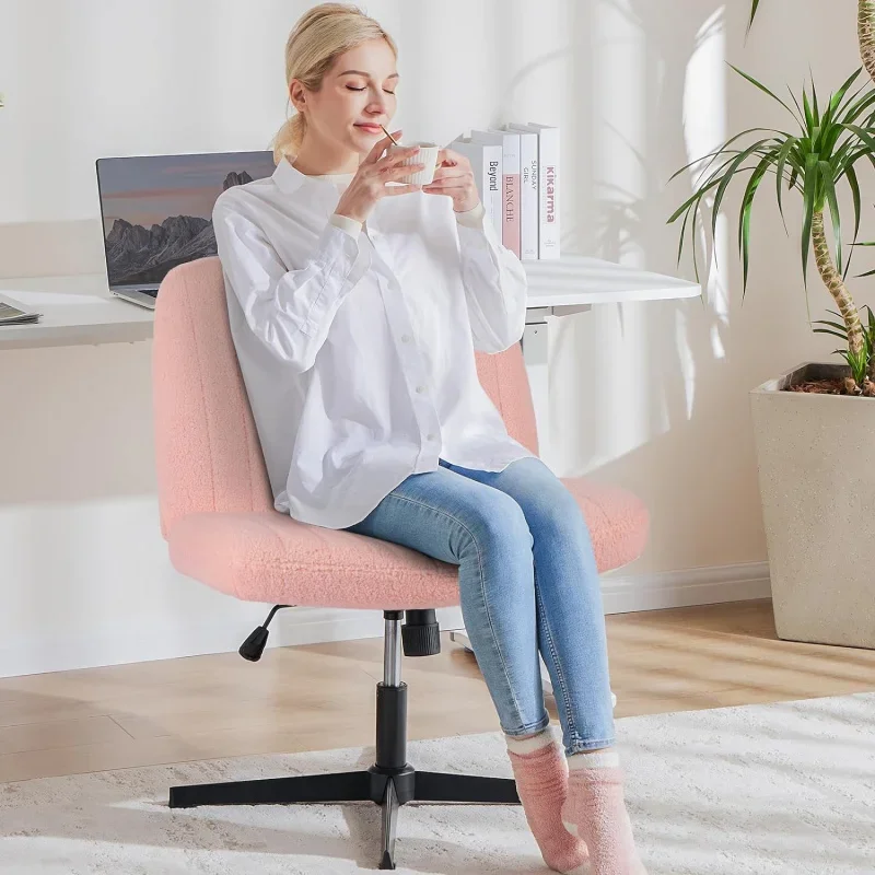 Cross Legged Armless Wide Adjustable Swivel Padded Home Office Desk Chair, Pink