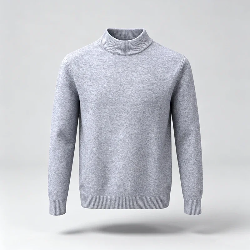 Mens Classic Half Turtleneck Knit Jumper Long Sleeve Ribbed Edge Smooth Cozy Fabric Versatile Autumn Winter Office Simple Blouse