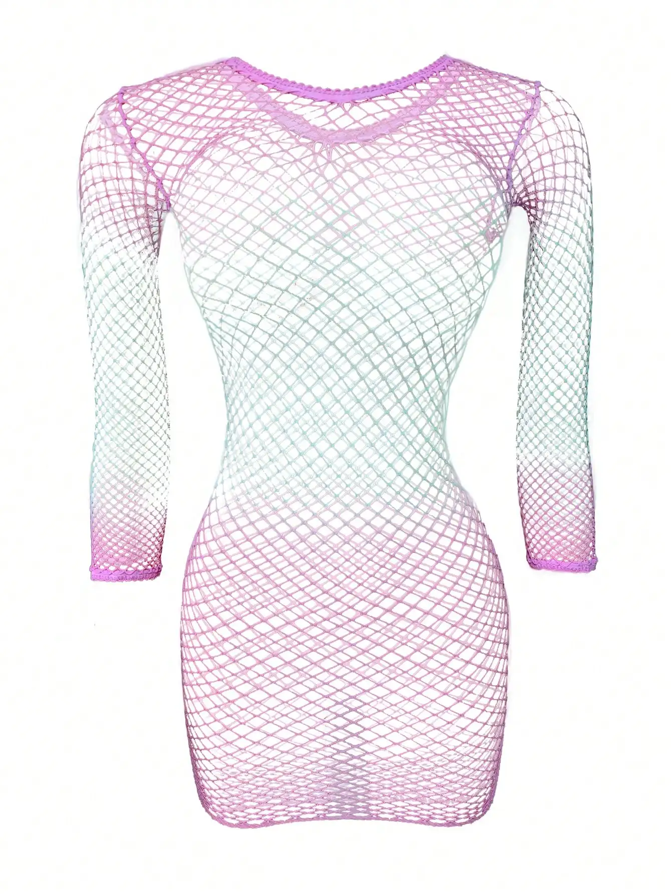

Sexy Fishnet Bodysuit with Butt Pouch Long Sleeve Backless Bustier Bodycon Sleepwear for Women
