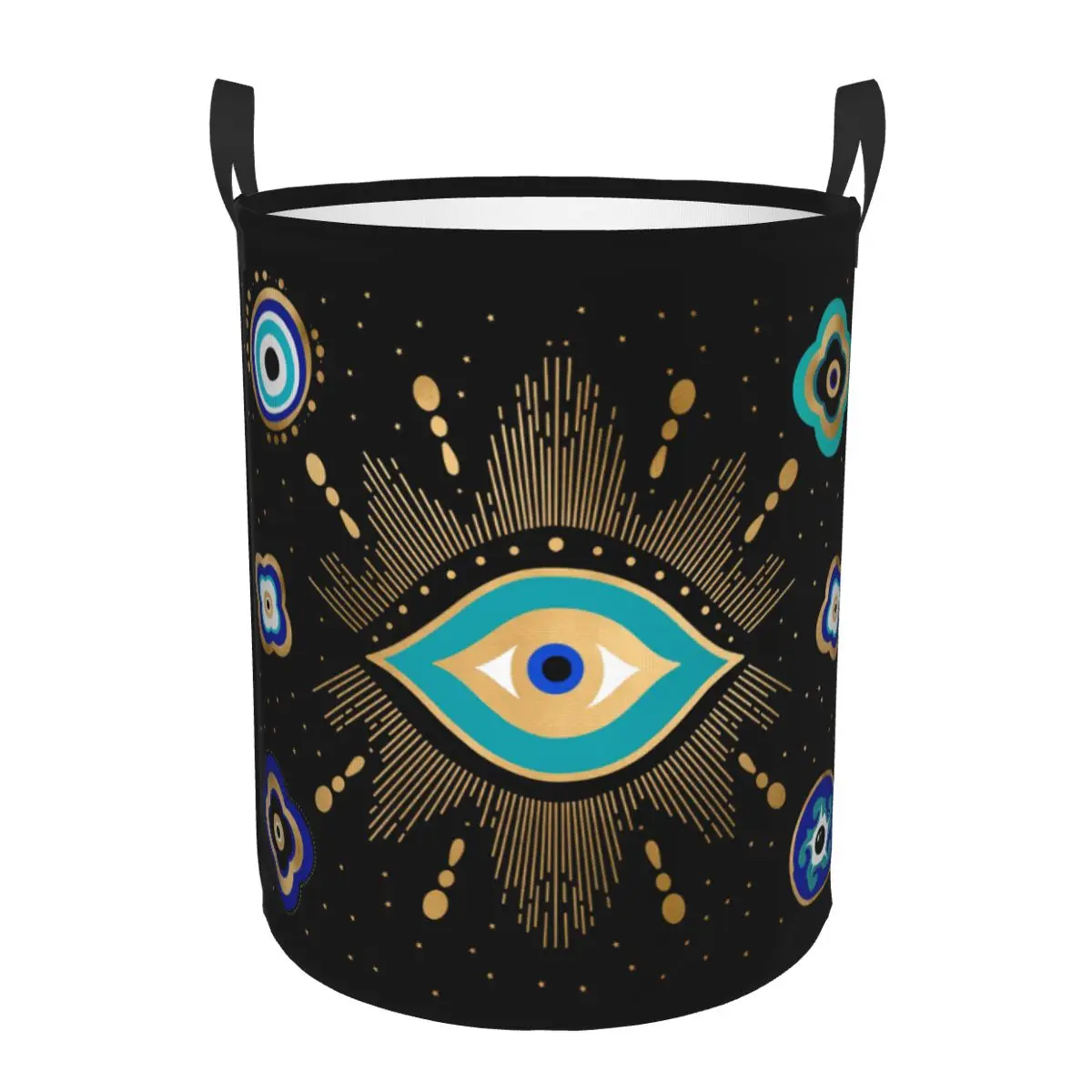 Custom Nazar Turkey Evil Eye Symbol Amulet Laundry Hamper Large Storage Basket Kids Nursery Toy Organizer