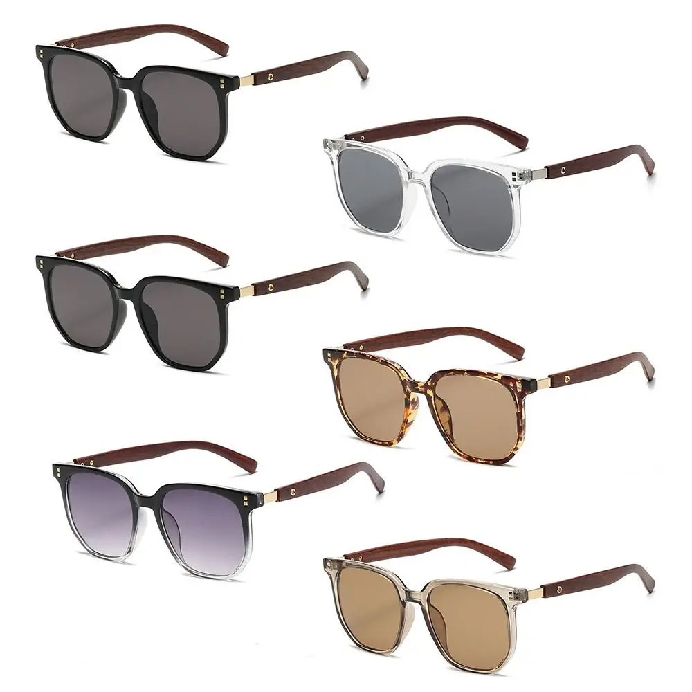 トレンディなUVカット木目調サングラス アウトドア ストリート写真撮影用スクエアフレームサングラス 男女兼用
