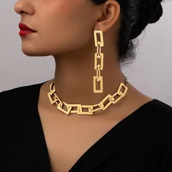 Earrings Necklace Jewerlry Set For Women Personalized Metal Collar Chain Ear Accessories Holiday Party Gift CS010