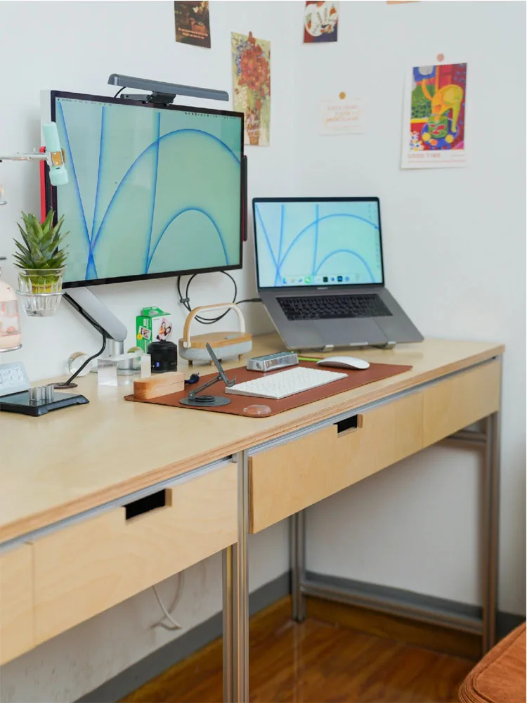 Aluminum profile double table desk computer table with drawers desk table