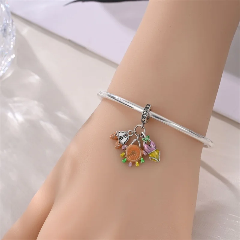 

New 925 Sterling Silver Colorful Sparkling Dopamine Pendant Fit 3mm Original Bracelet DIY Women Birthday Jewelry Gifts