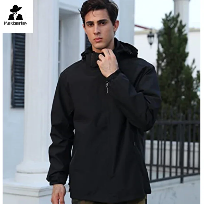 2024 Autumn Jacket Men's Casual Fashion Loose Waterproof Hooded Coat Plus Size Men's Camping Sport Hiking Zipper Windbreaker