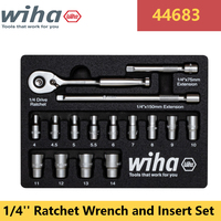 WIHA 44683 1/4'' Ratchet Wrench and Insert Set with 13 Sockets Ratchet Handle and Extension Wiha Ratchet Wrench