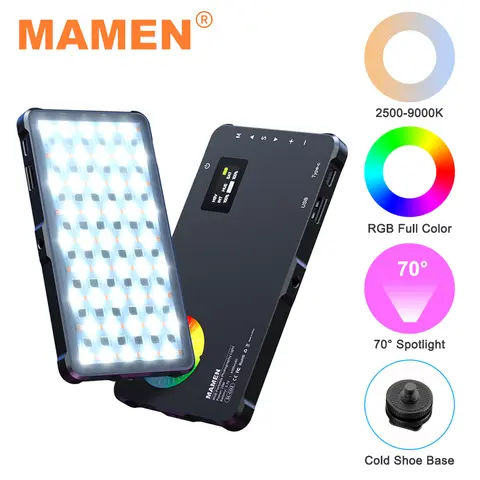 MAMEN 카메라 라이트 RGB 비디오 라이트, 라이브스트림 브이로그용 내장 4000mAh 배터리, 70 ° 집중 조명, 2500-9000K