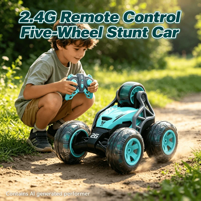 2.4G Remote Control Car 360 Rotating Stunt Car Five Wheel Dump Truck Durabled Outdoor Toy Birthday Holiday Gifts for Boys