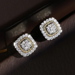 Uilz Square Shiny Zircon Stud Earrings For Women Gold And Silver Mixed Color Removable Earring Bride Wedding Party Jewelry