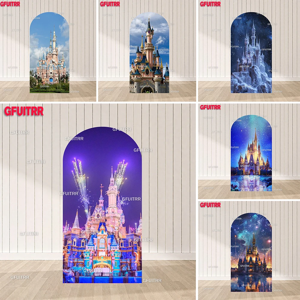 

Princess Castle Arch Photography Background Cover Kids Birthday Party Disney Girls House Decoration Prop Supplies Spandex