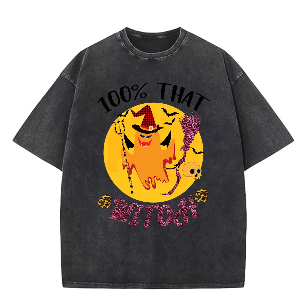 

100% That Witch Men's Cotton Oversized T-Shirt, Washed Graphic T-Shirt, Vintage Streetwear Tee for Summer