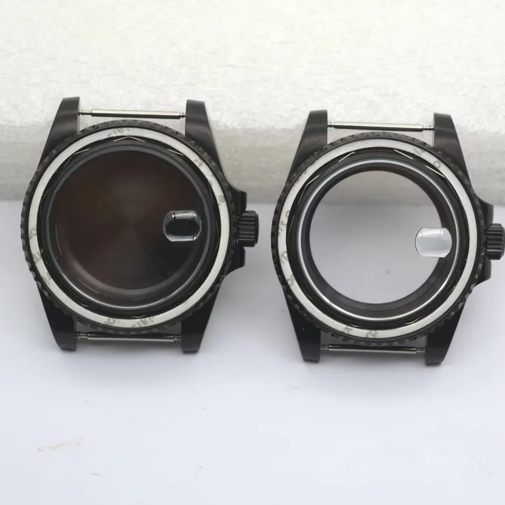 40mm PVD black watch case fit NH35 NH36 ETA2836 2824 Miyota 8205 8215 821A DG2813 3804 movement sapphire glass RLX case