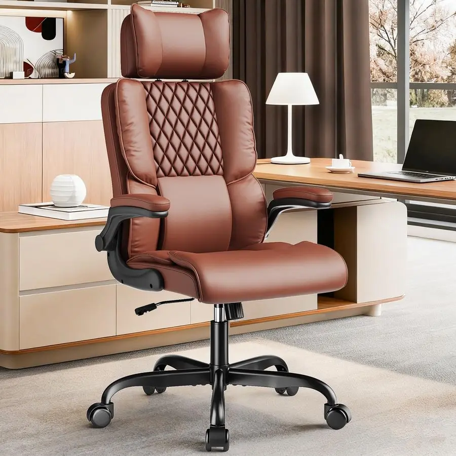 

Executive Office Ergonomic Chair with Adjustable Headrest, PU Leather Desk Chair, HighBack Swivel Task Chair for Home Office, 1