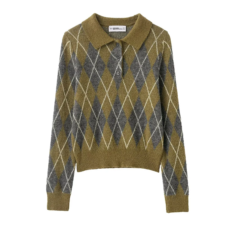 

Свитер, пуловер, зимний женский 2025, новая мода, элегантный теплый женский свитер с британской ромбовидной решеткой, шикарный уличный молодежный свитер