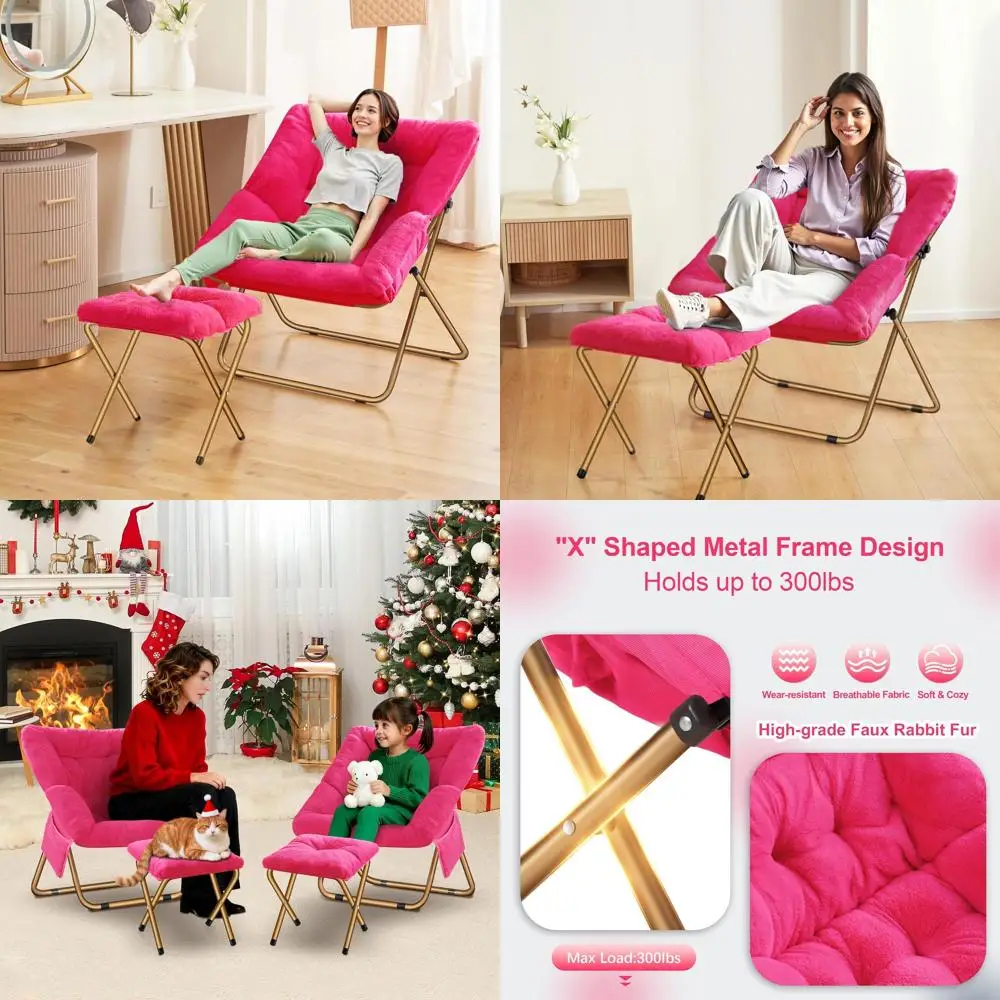 

X-Large розовое складное кресло из искусственного меха для чтения в гостиной и спальне
