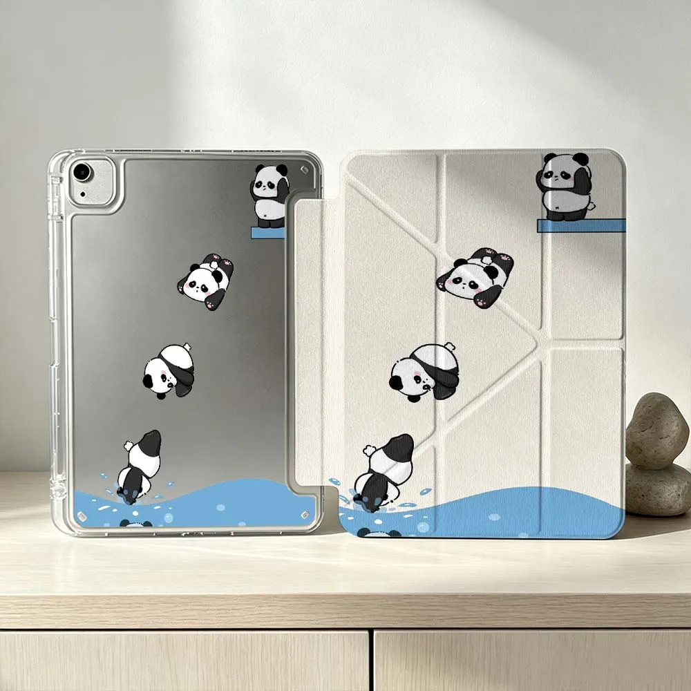 Cartoon Diving Panda For iPad Pro Air mini 6 5 4 3 2 1 11th 10th 6th 5th M5 M4 M3 M2 9gen Foldable 3Y Tablet Case Soft