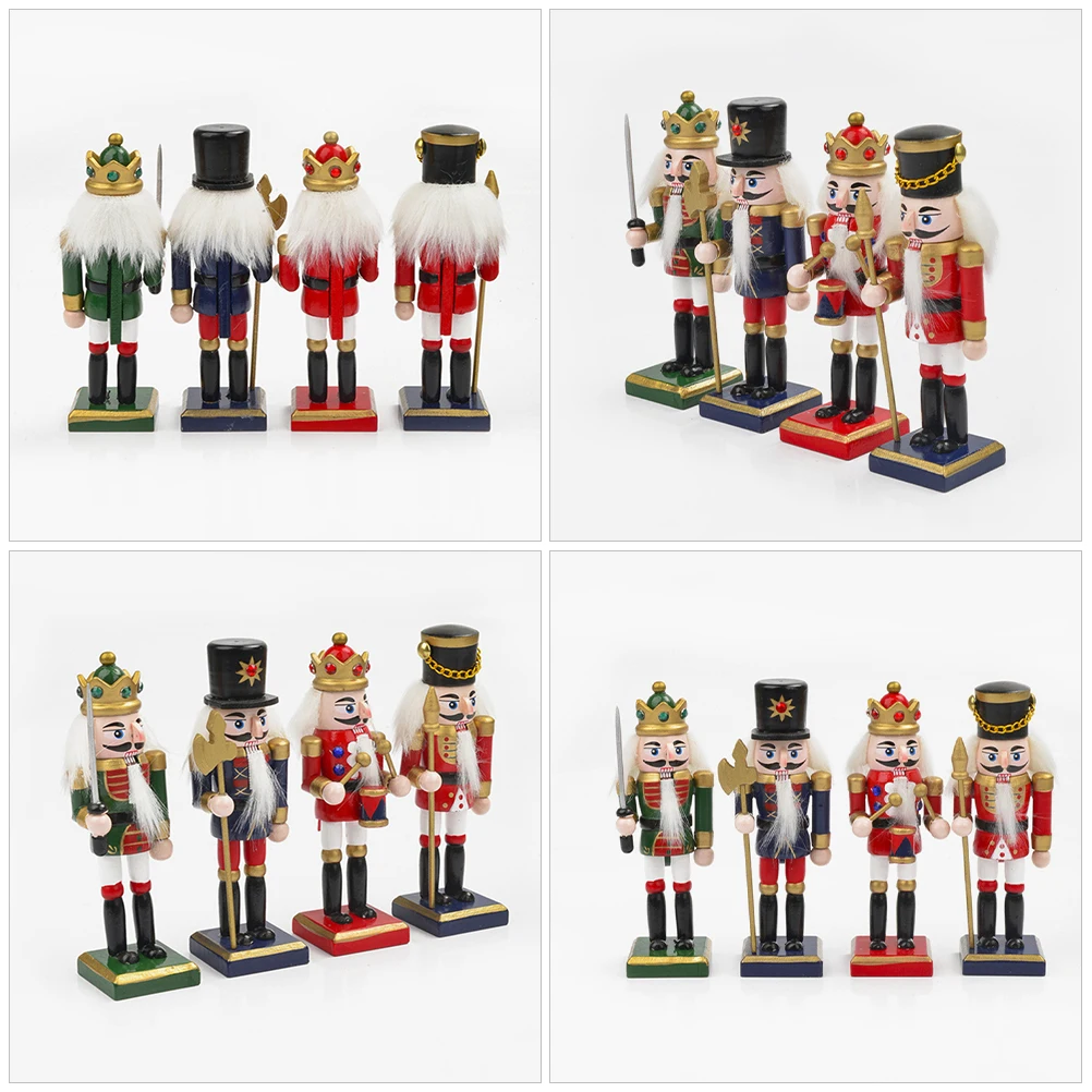 

4 Pcs Nutcracker Ornament Holiday Decoration Small Figure Centerpieces for Tables Wood Figures Decorations Office Nutcrackers