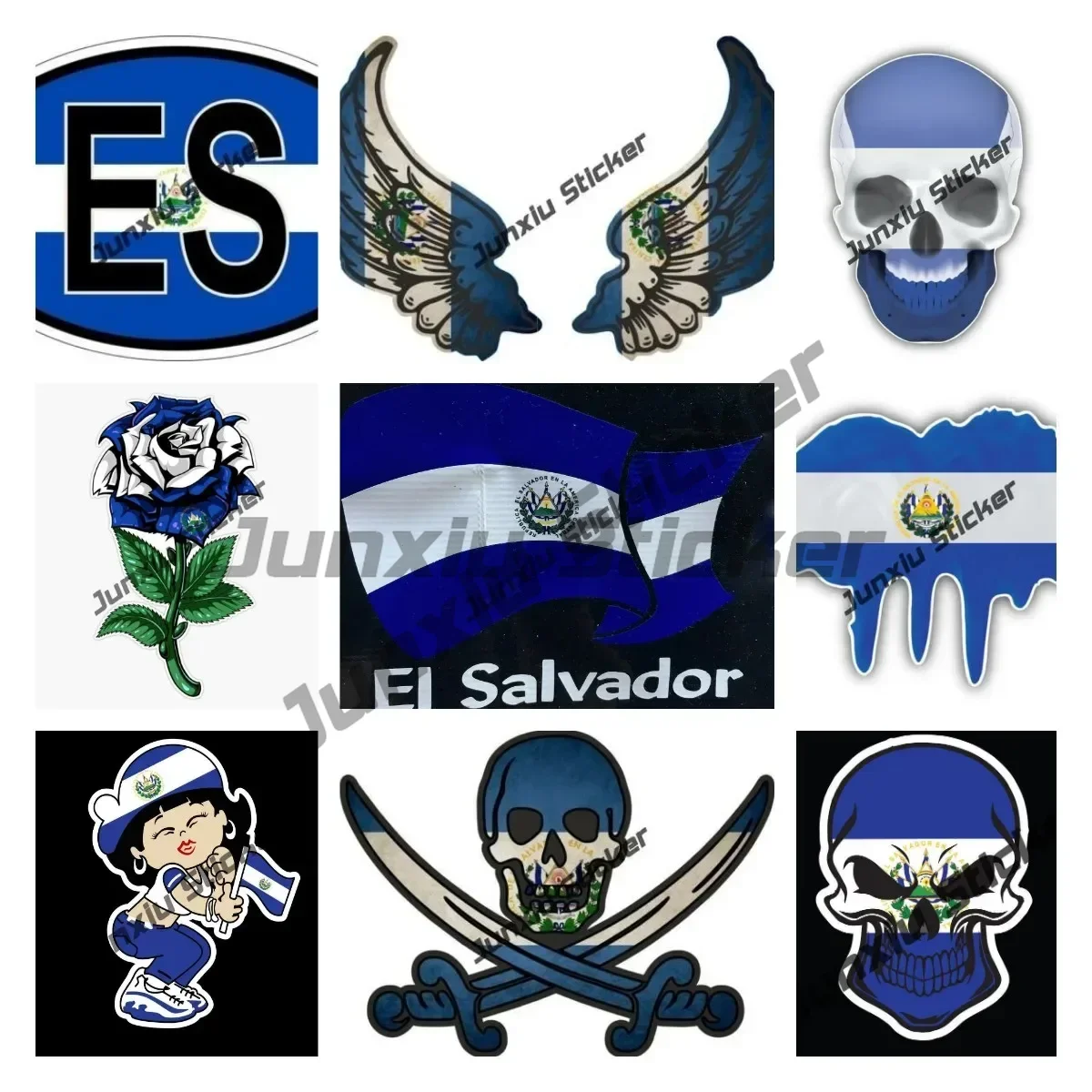 ES El Salvador Sticker Flag Decal Jack Rackham Pirate ES El Salvador Country Code Creativity Scratch-Proof Car Accessories