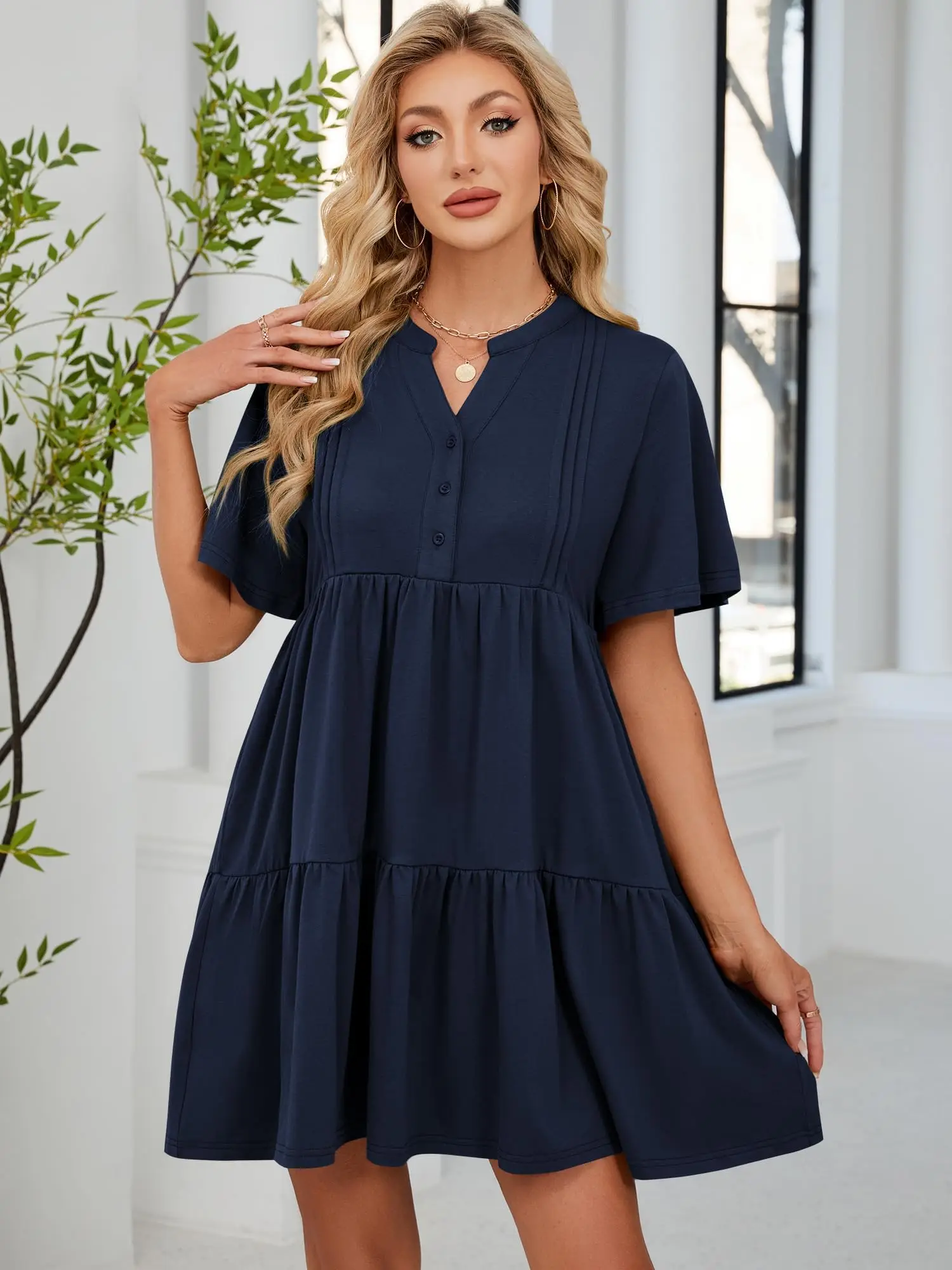 Vestido feminino ZAFUL de verão 2025 curto transparente com decote em V casual praia Aline minivestido em camadas com bolsos