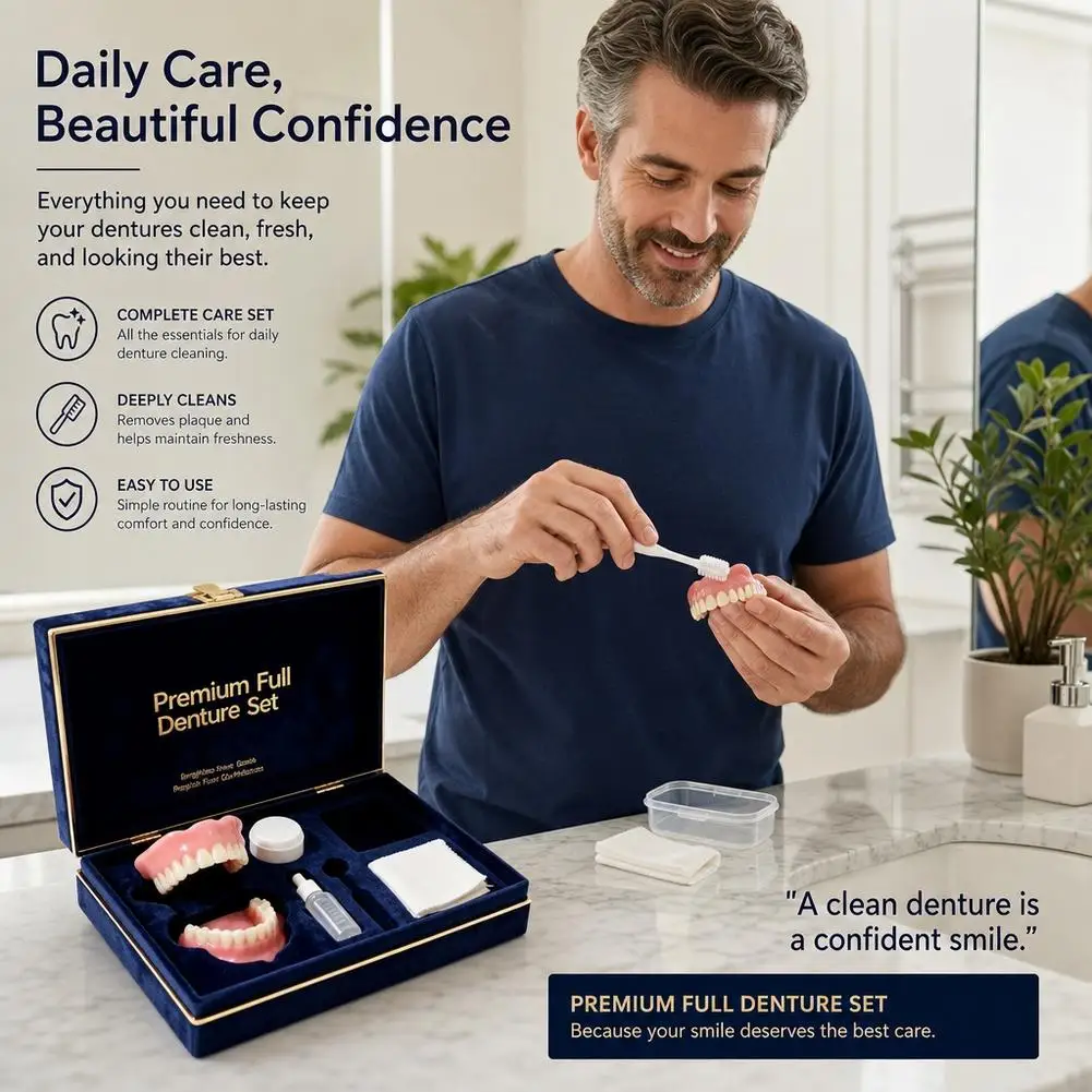 Cosmetic Dental Veneers Decorative Complete Oral Care Storage Set Blue Velvet Case With Cleaning Brush Dropper Bottle Cloth